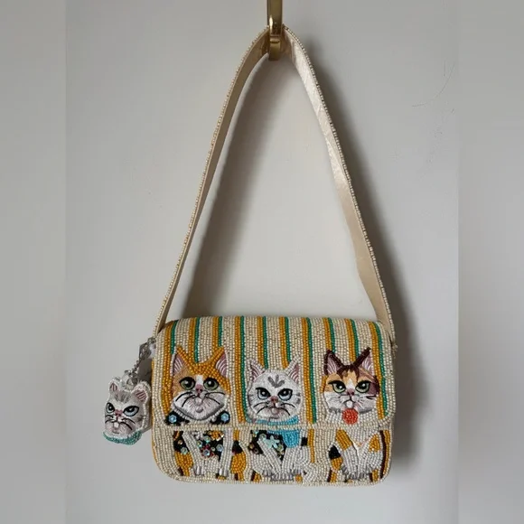Viral Beaded Cat Design Shoulder Bag - Picture 1 of 5